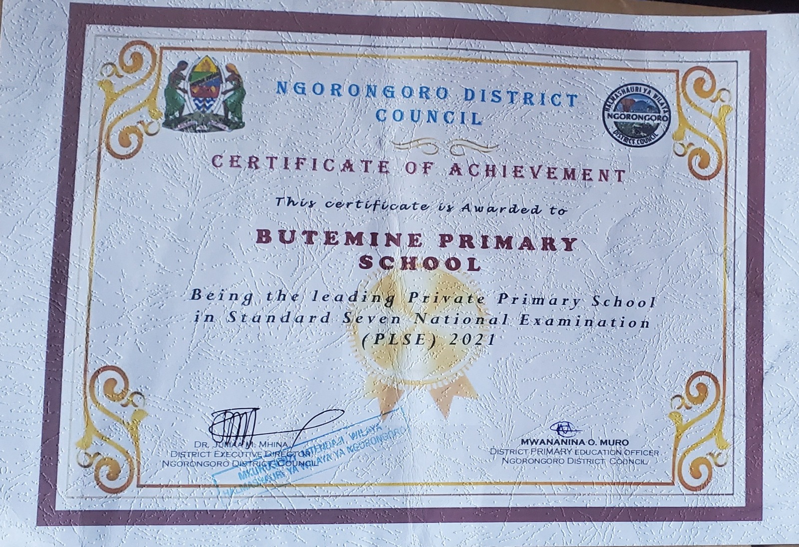 Butemine School — awards photo